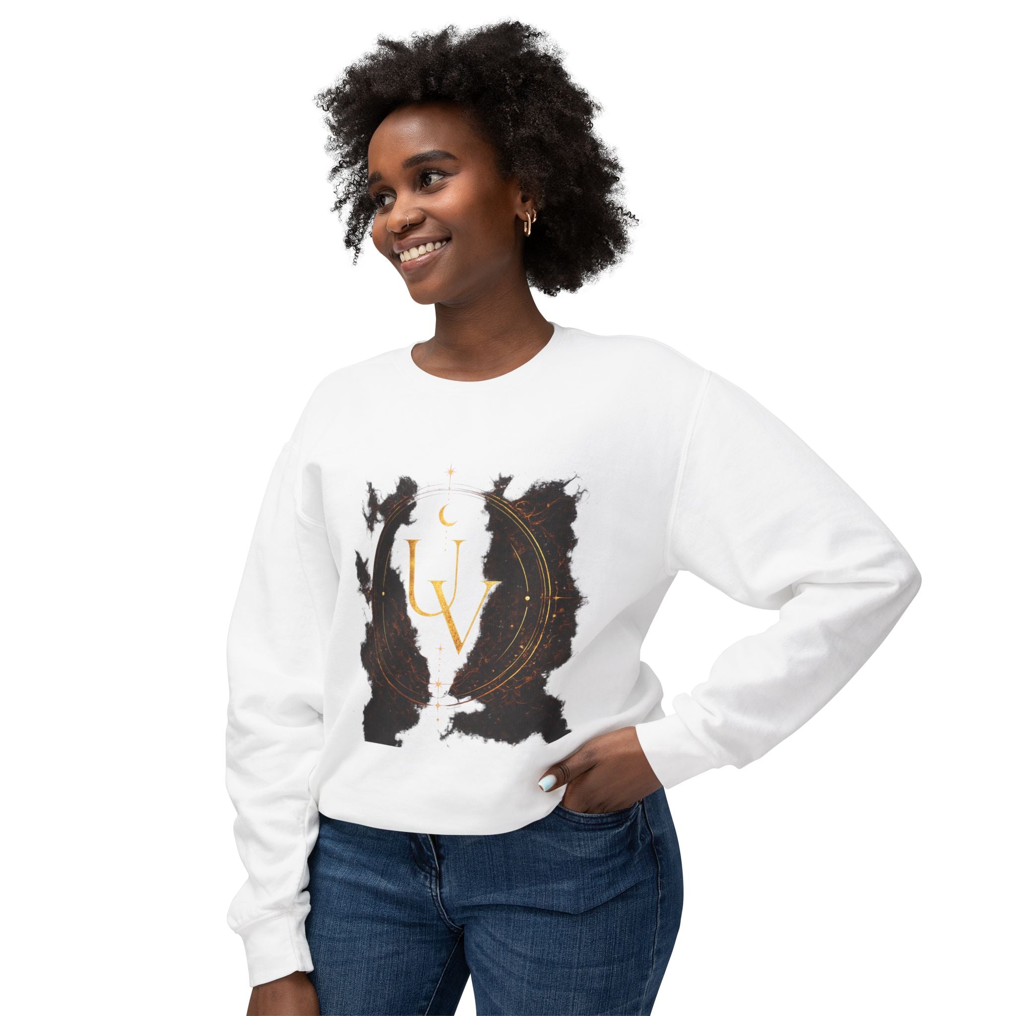 New! UV Dragon Eye Crewneck Sweatshirt — Mystical Gold Sigil Graphic