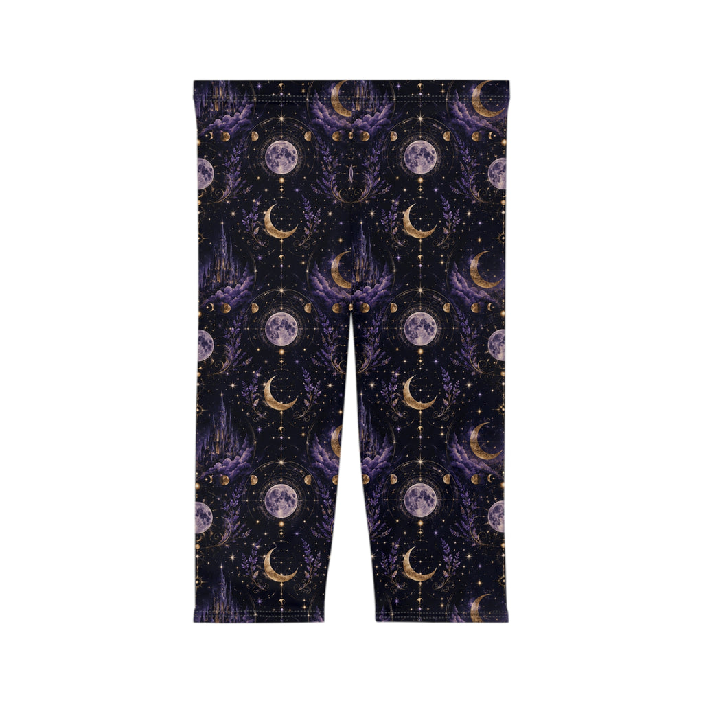 Celestial Moon & Stars Capri Leggings — Women's Mystical Yoga Activewear