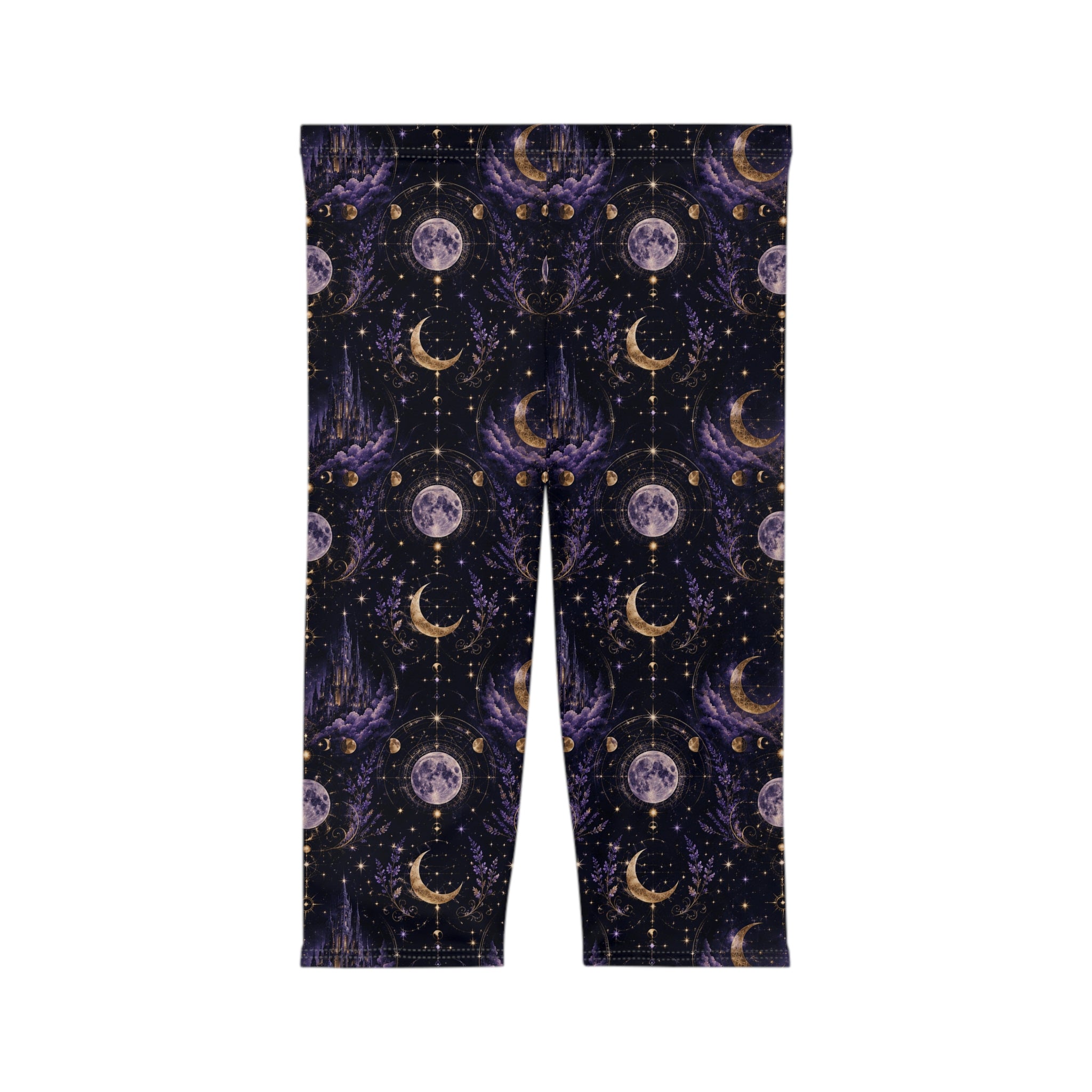 Celestial Moon & Stars Capri Leggings — Women's Mystical Yoga Activewear