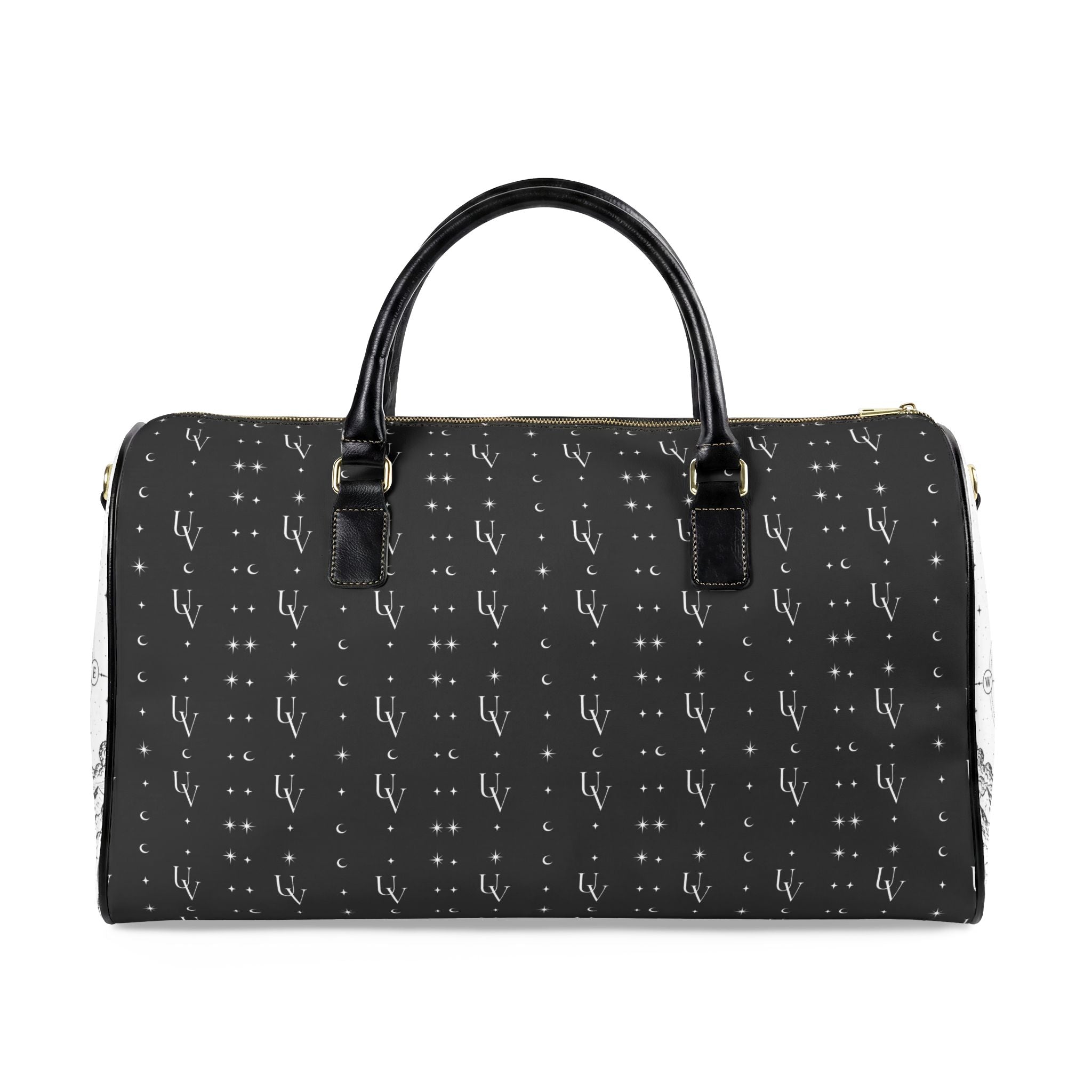UV Stamp Monogram Leather Travel Bag | Crescent Star Logo Duffle