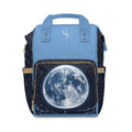 UV Stamp logo diaper backpack | navy blue & sky blue moon pattern