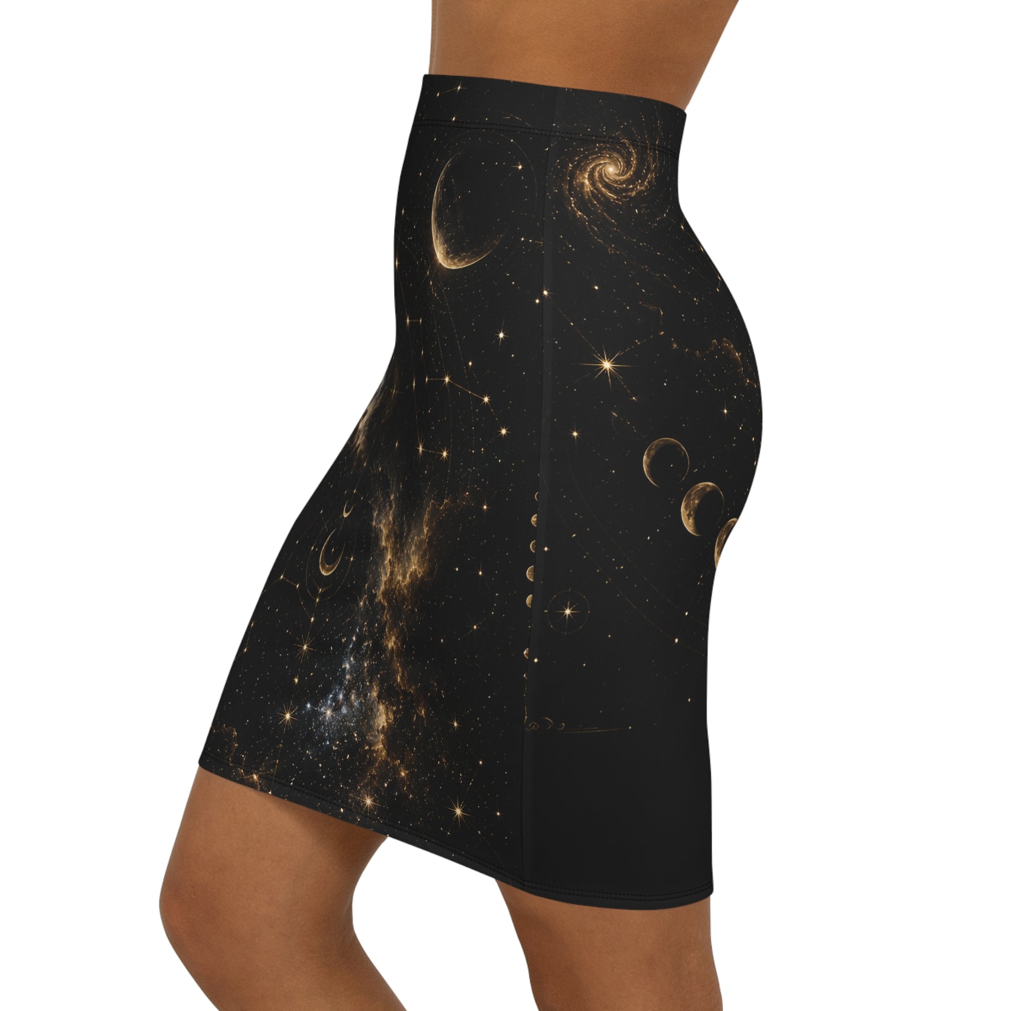Celestial Moon Pencil Skirt — Cosmic Constellation Midi