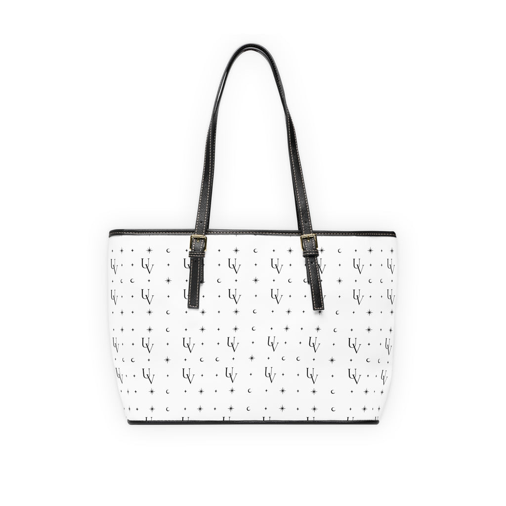UV Stamp Monogram Tote PU Leather Shoulder Bag | Minimal Moon & Stars Pattern